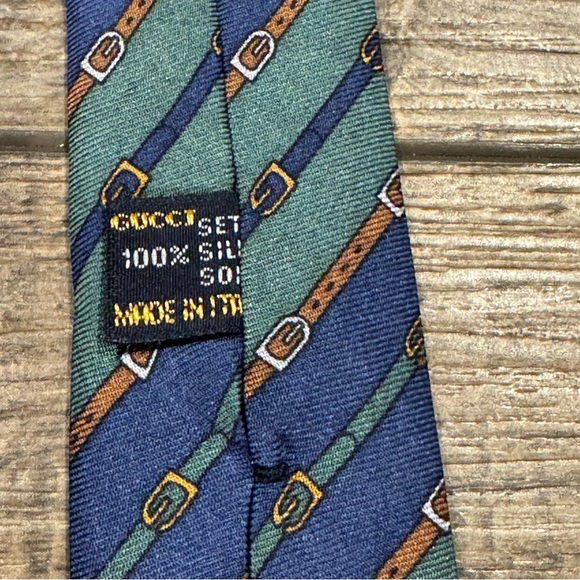 Vintage Gucci Silk Tie Blue Green Made in Italy - Picture 7 of 9
